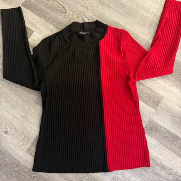 Two-Tone Ribbed Long Sleeve Top – Marc New York Andrew Marc (L) - Picture 2 of 4